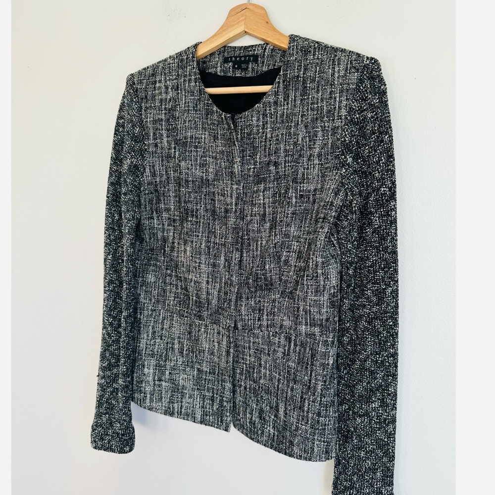 Theory • Alimo Aglow Tweed Blazer Textured Zip Mixed Media Jacket Blazer - Picture 4 of 7